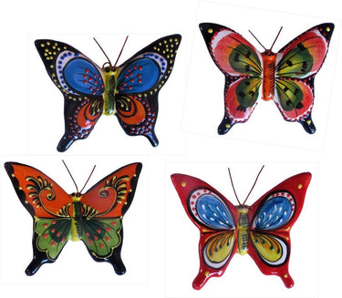 Spanish Butterflies - Set of 4 Large Ceramic Wall Hangers - Hand Painted From Spain